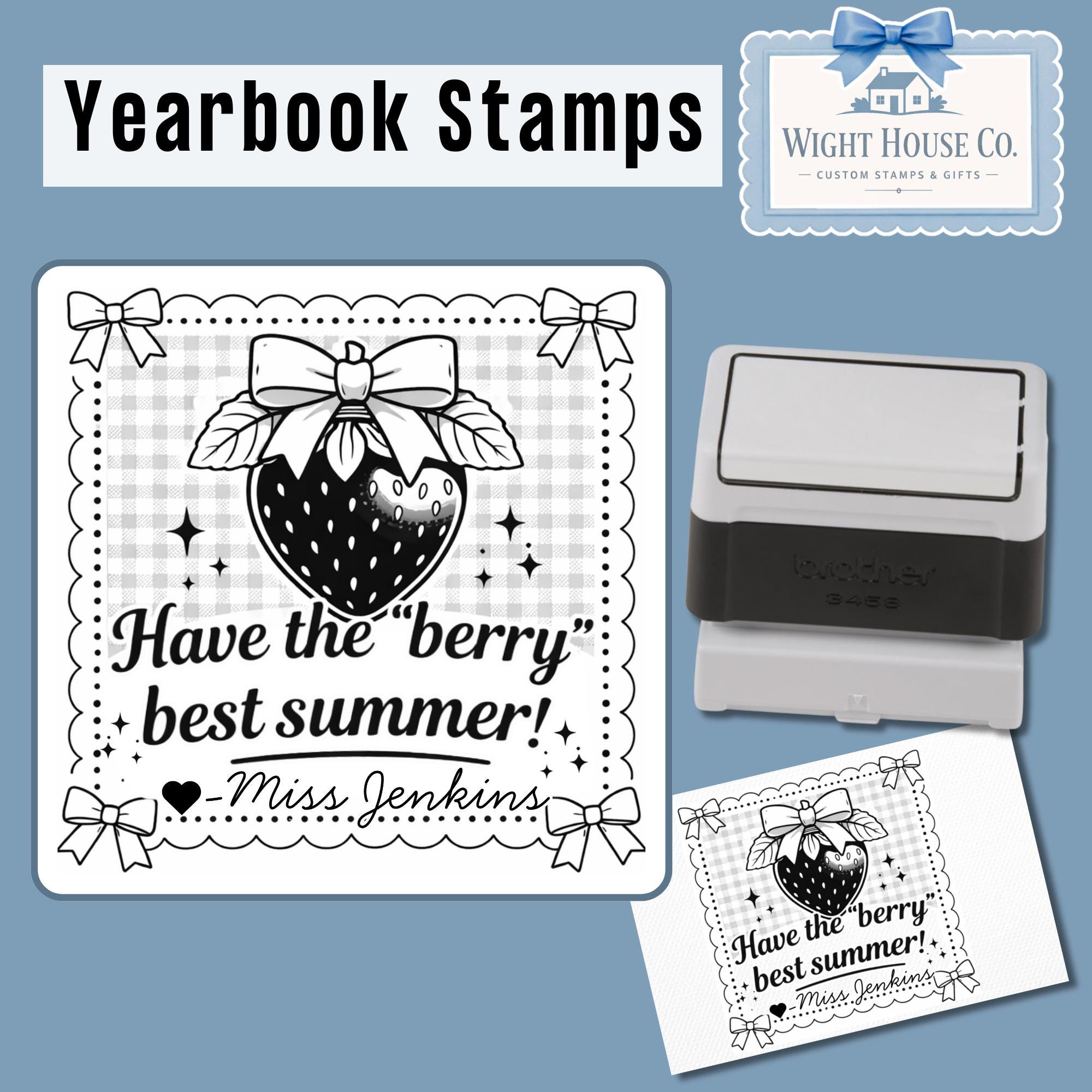 Personalized Strawberry Yearbook Stamp for Teachers – Self Inking Teacher Stamp – End of Year Gift