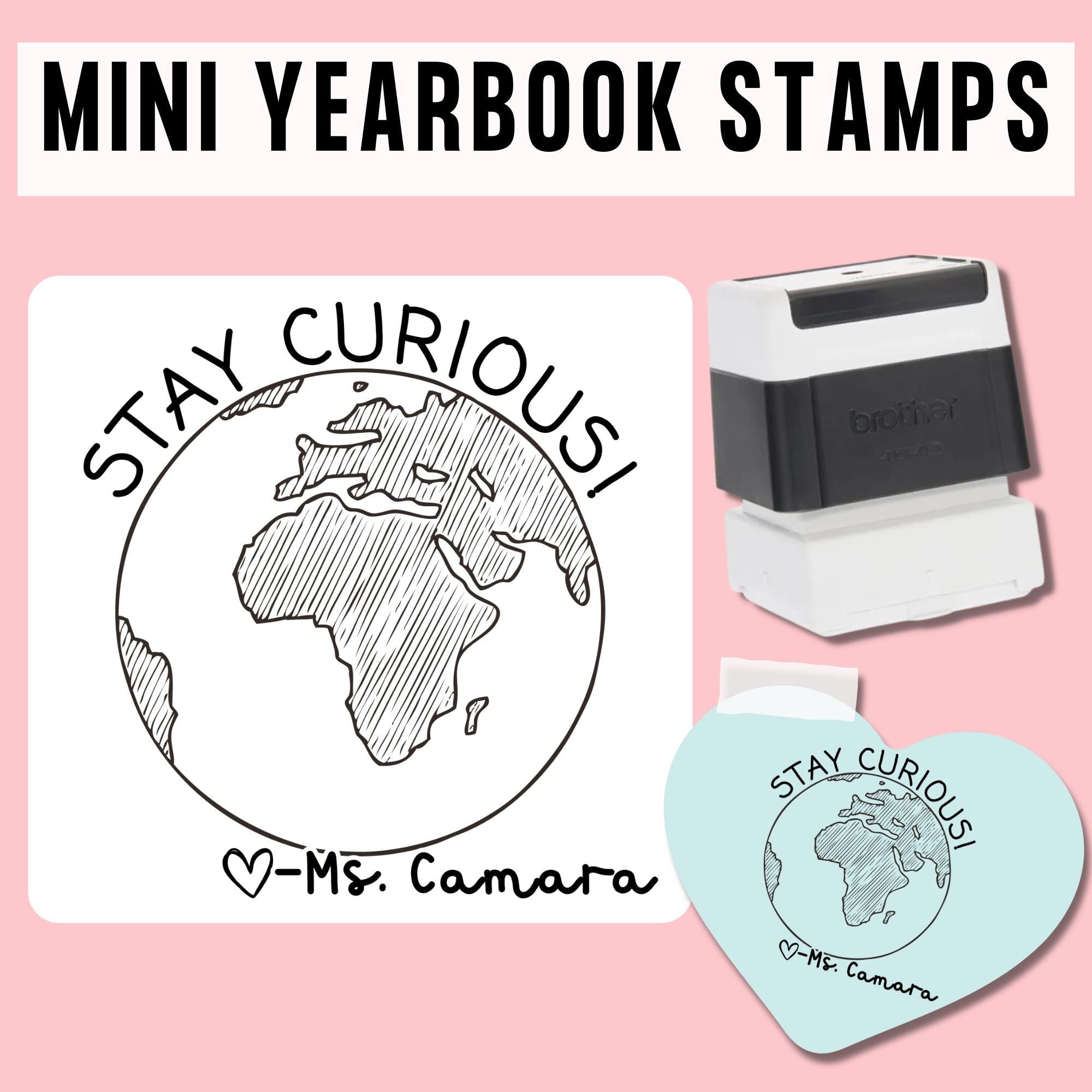 MINI | High Quality | Custom Self Inking Globe Yearbook Stamp for Teachers
