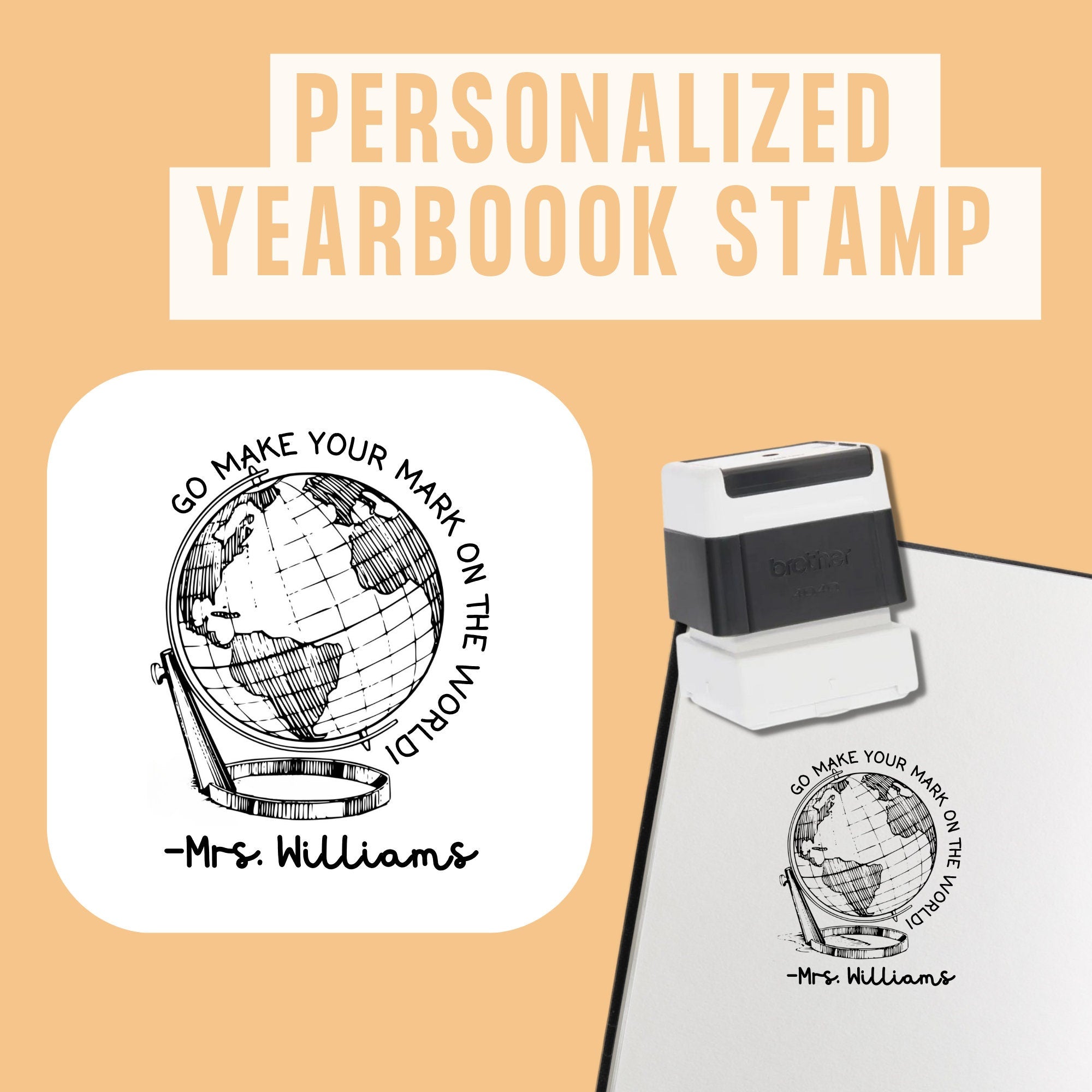 World Globe Teacher Yearbook Stamp | Self Inking | Custom