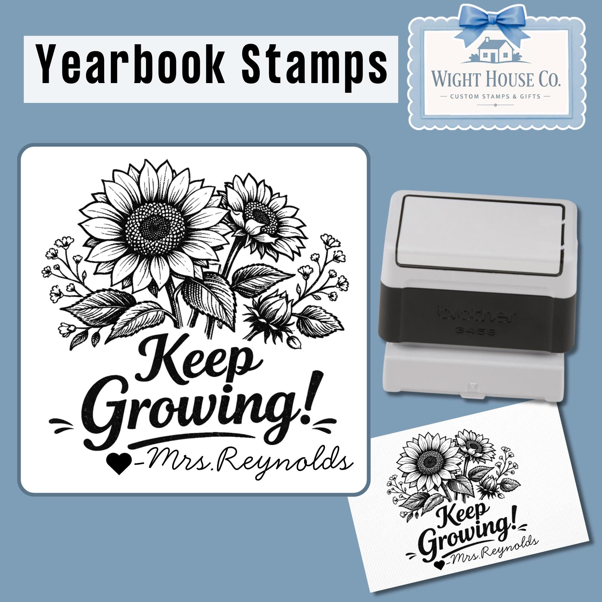 Personalized Sunflower Yearbook Stamp for Teachers – Self Inking Teacher Stamp – End of Year Gift